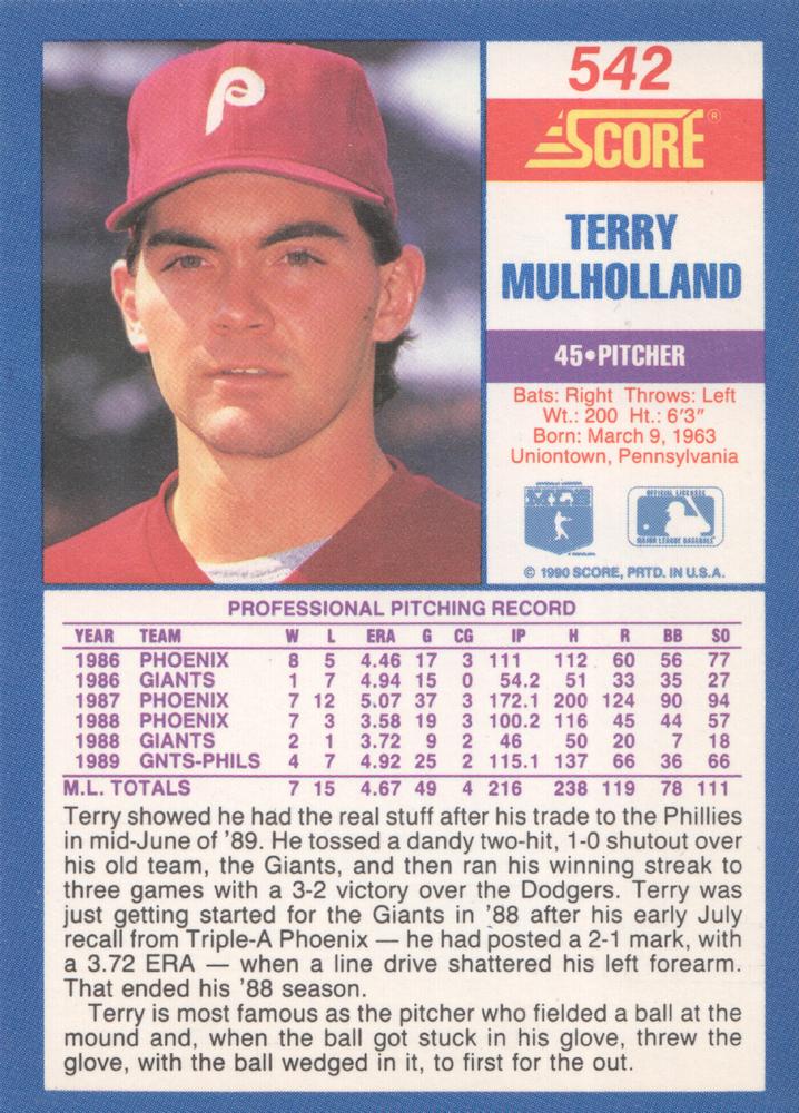 Terry Mulholland  baseball card collectible - Main Image 2