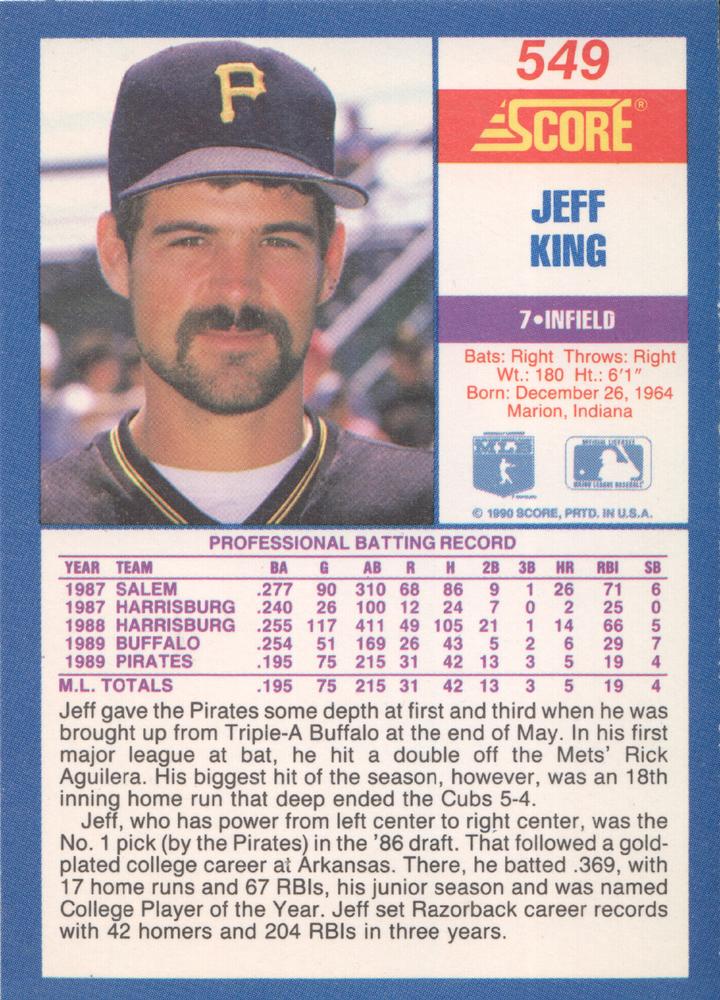 Jeff King  baseball card collectible - Main Image 2