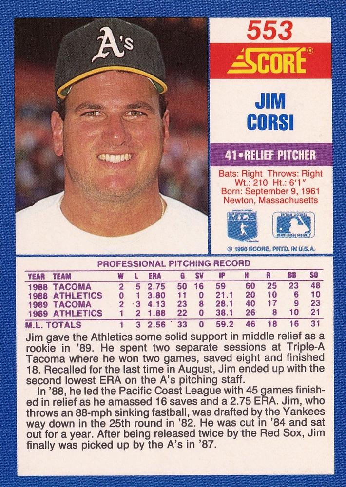 Jim Corsi  baseball card collectible - Main Image 2