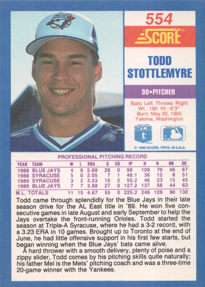 Todd Stottlemyre  baseball card collectible - Main Image 2