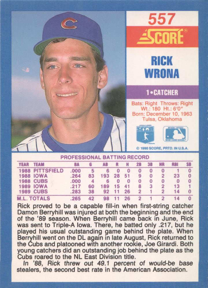 Rick Wrona  baseball card collectible - Main Image 2