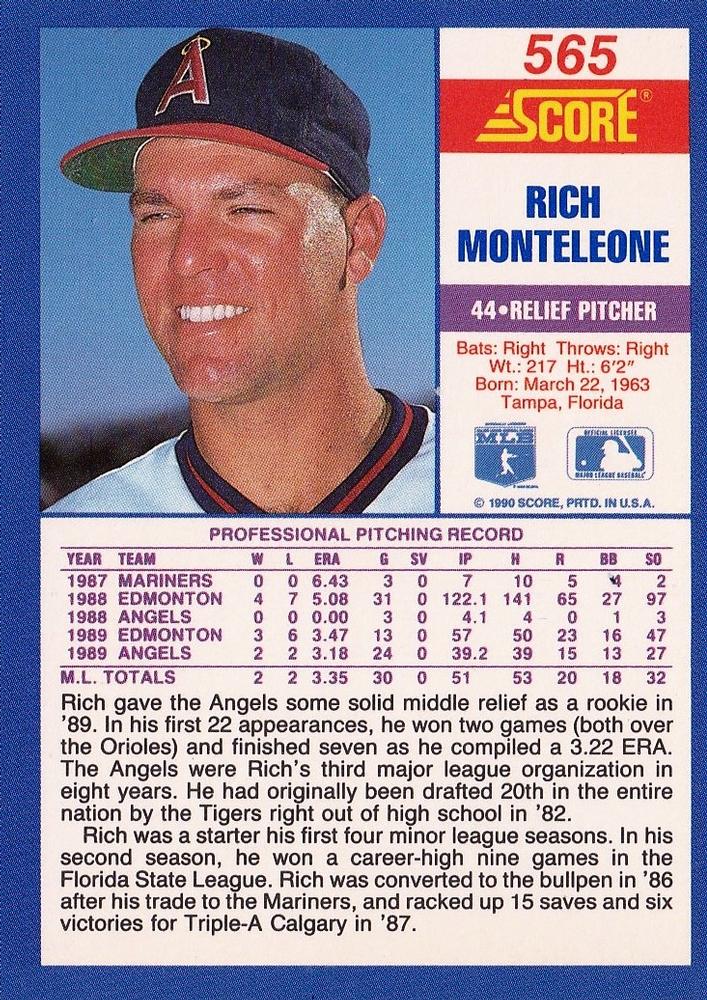 Rich Monteleone  baseball card collectible - Main Image 2