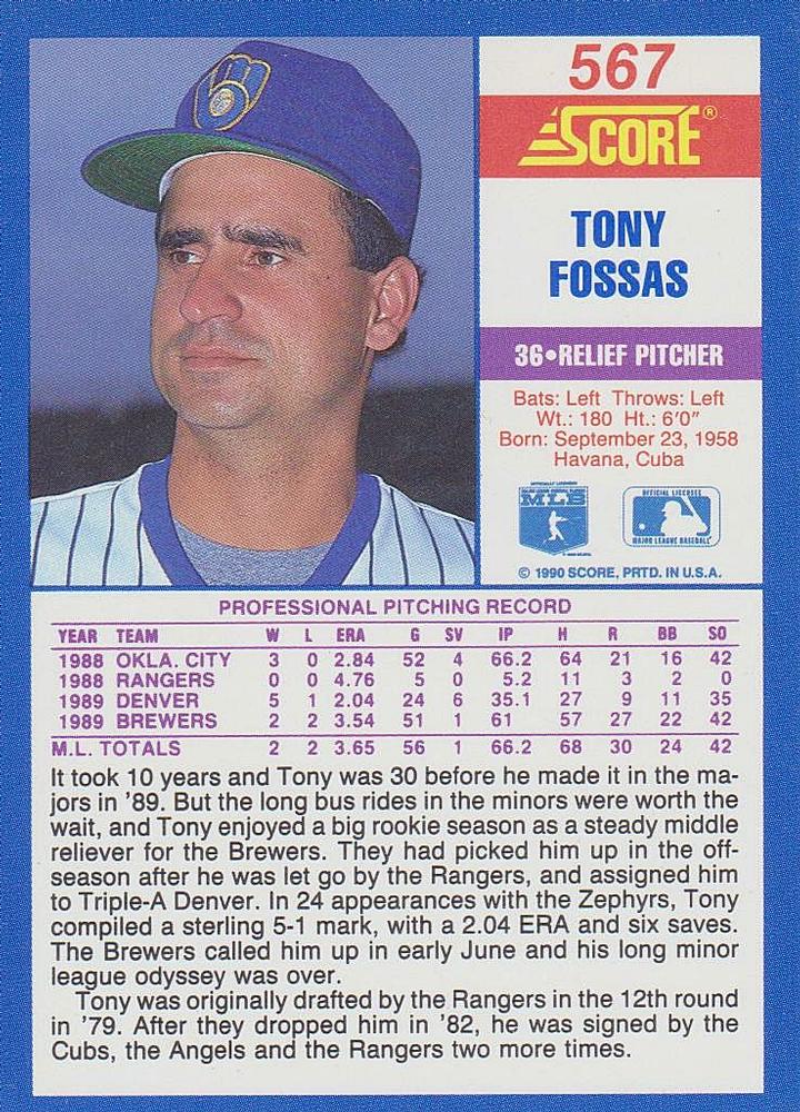 Tony Fossas  baseball card collectible - Main Image 2