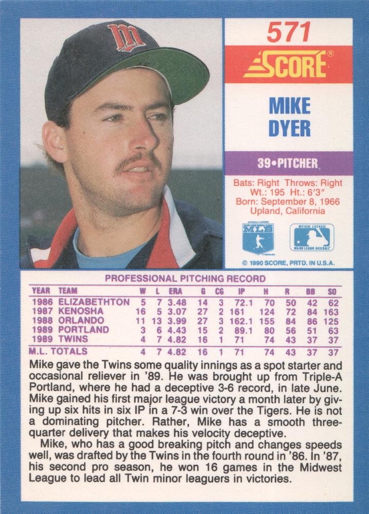 Mike Dyer  baseball card collectible - Main Image 2