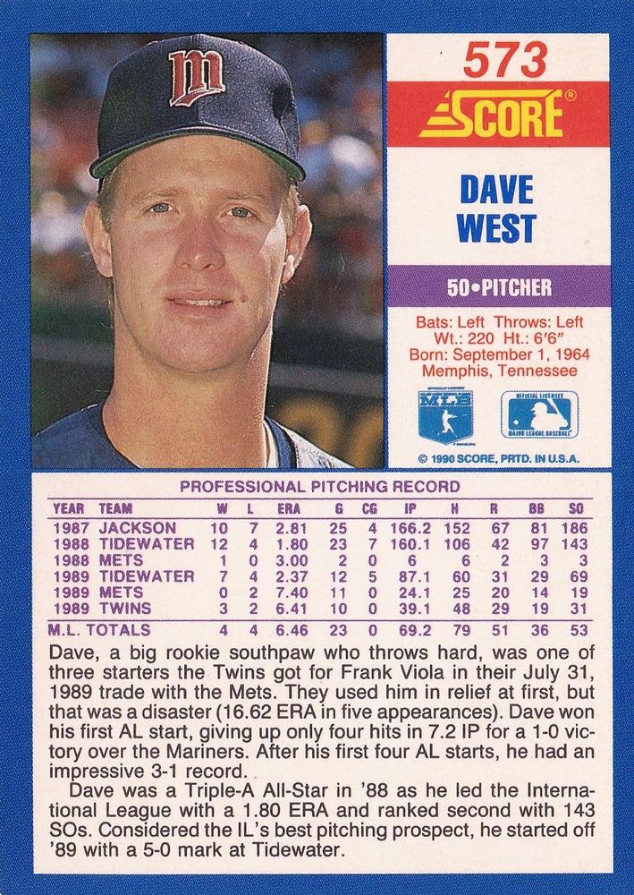 Dave West  baseball card collectible - Main Image 2