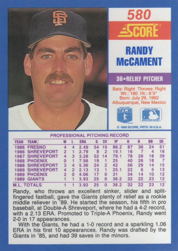 Randy McCament  baseball card collectible - Main Image 2