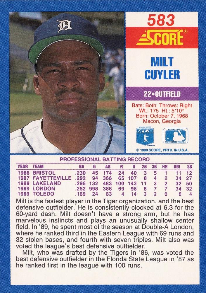 Milt Cuyler  baseball card collectible - Main Image 2