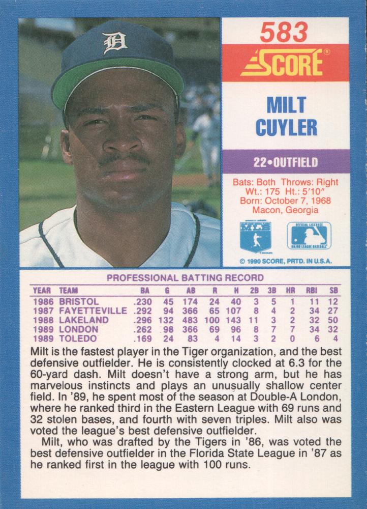 Milt Cuyler  baseball card collectible - Main Image 2