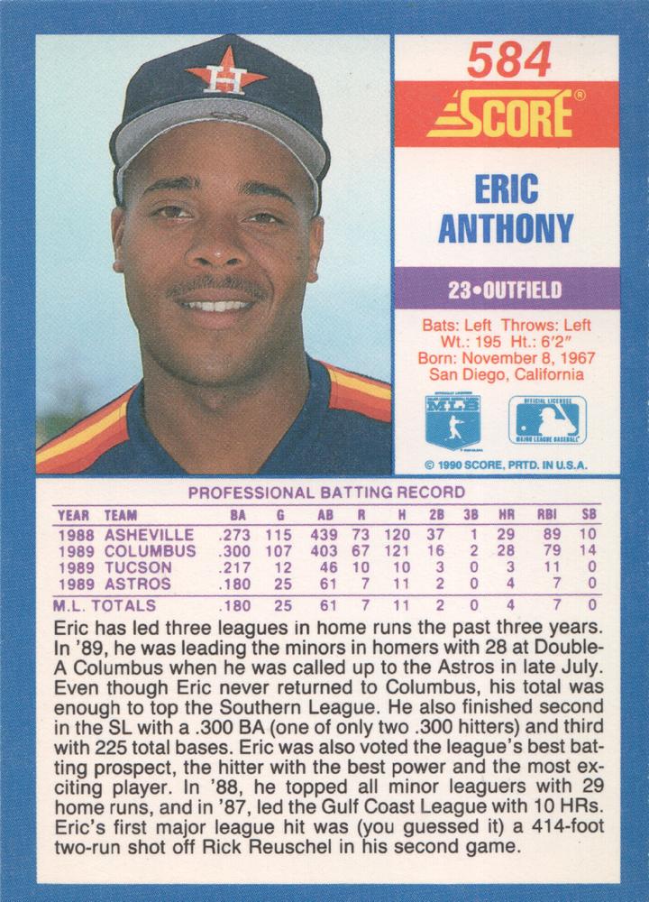 Eric Anthony  baseball card collectible - Main Image 2