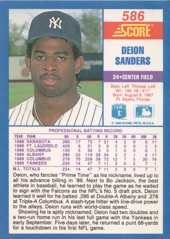 Deion Sanders  baseball card collectible - Main Image 2