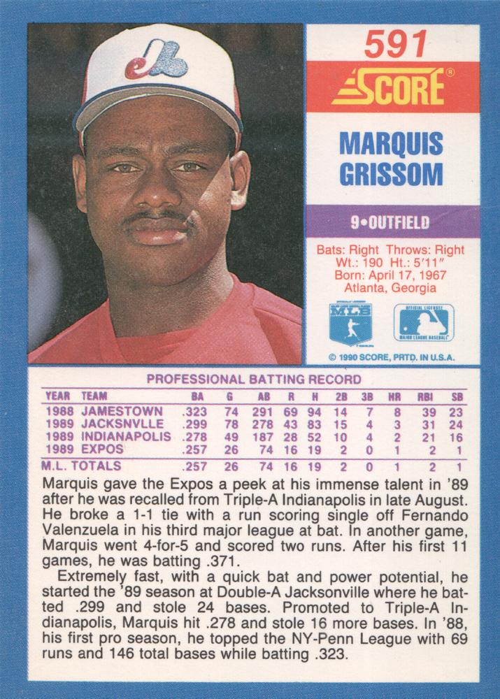 Marquis Grissom  baseball card collectible - Main Image 2