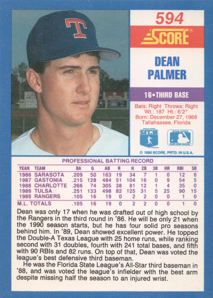 Dean Palmer  baseball card collectible - Main Image 2