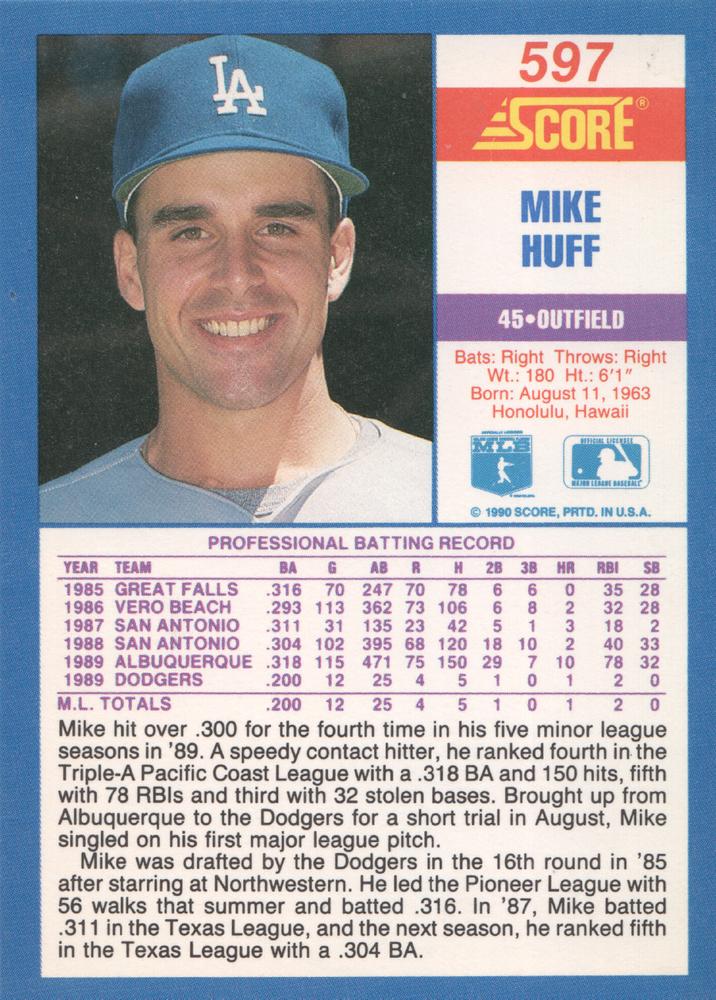 Mike Huff  baseball card collectible - Main Image 2