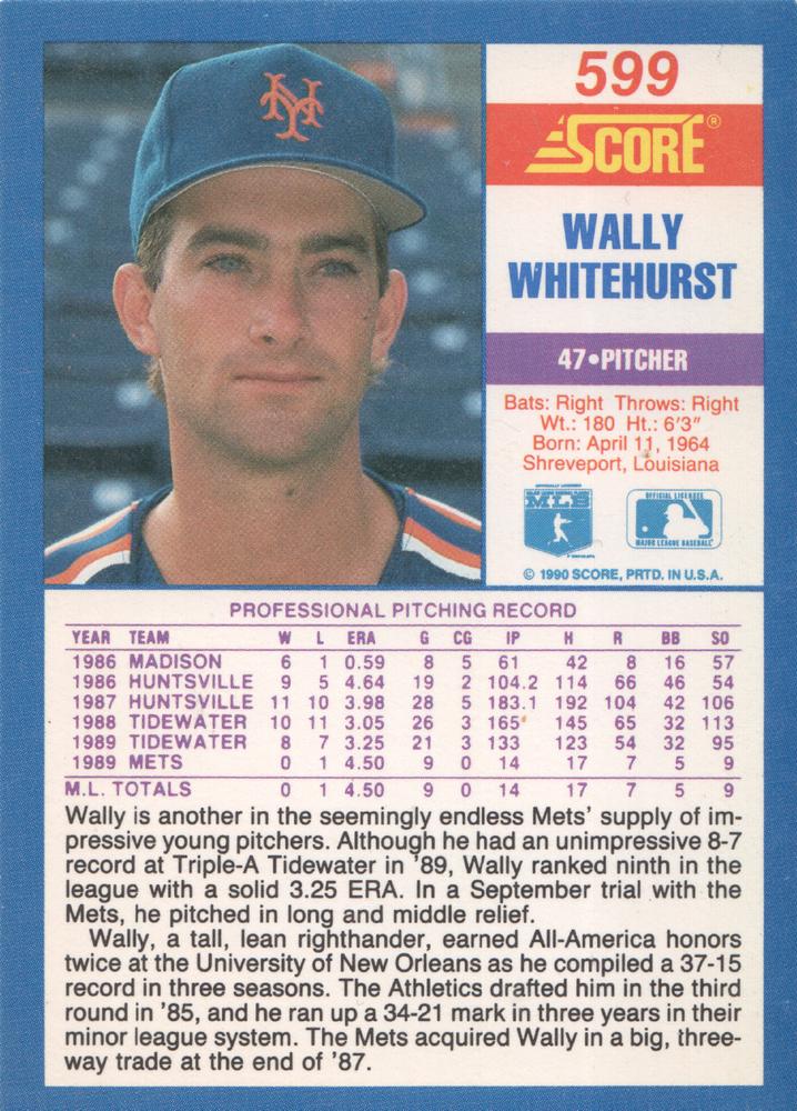 Wally Whitehurst  baseball card collectible - Main Image 2