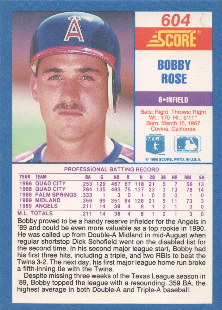 Bobby Rose  baseball card collectible - Main Image 2