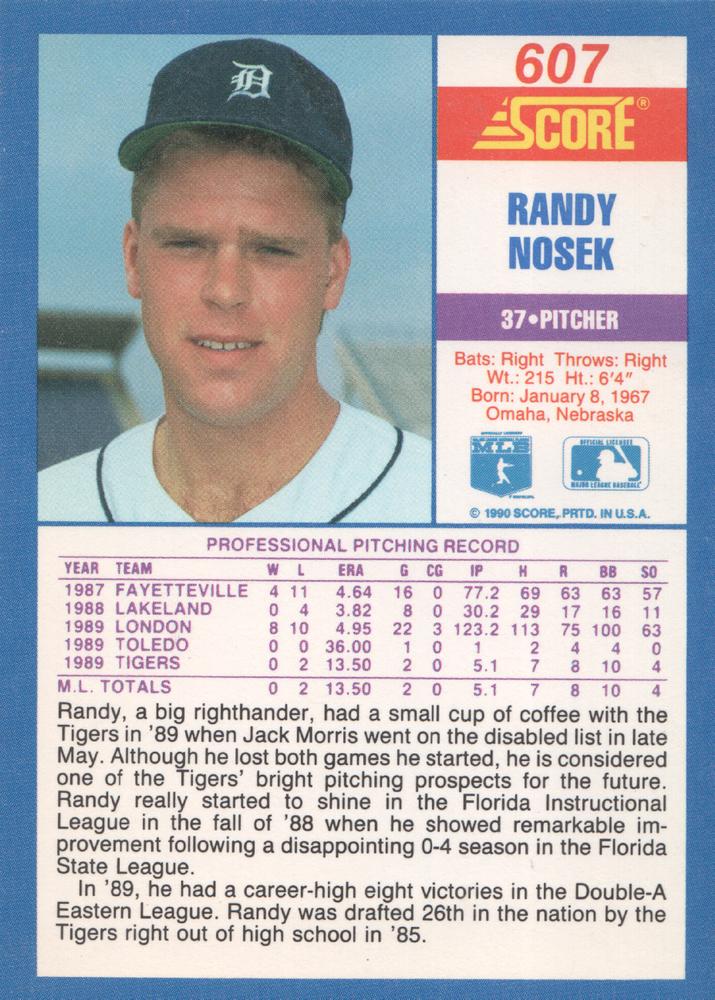 Randy Nosek  baseball card collectible - Main Image 2