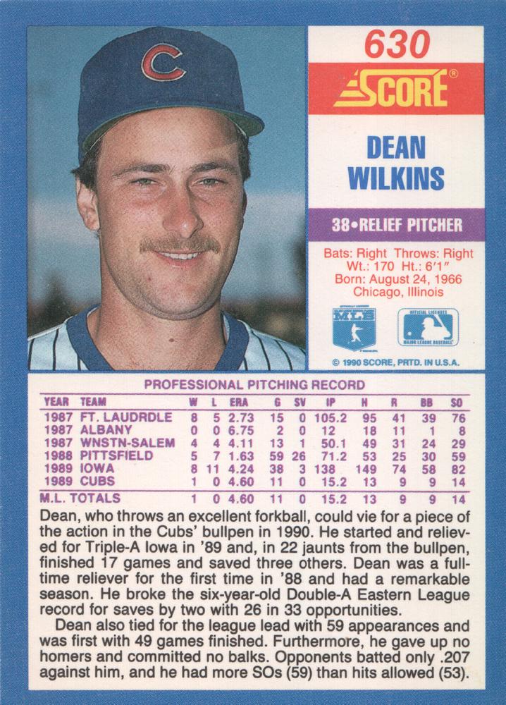 Dean Wilkins  baseball card collectible - Main Image 2