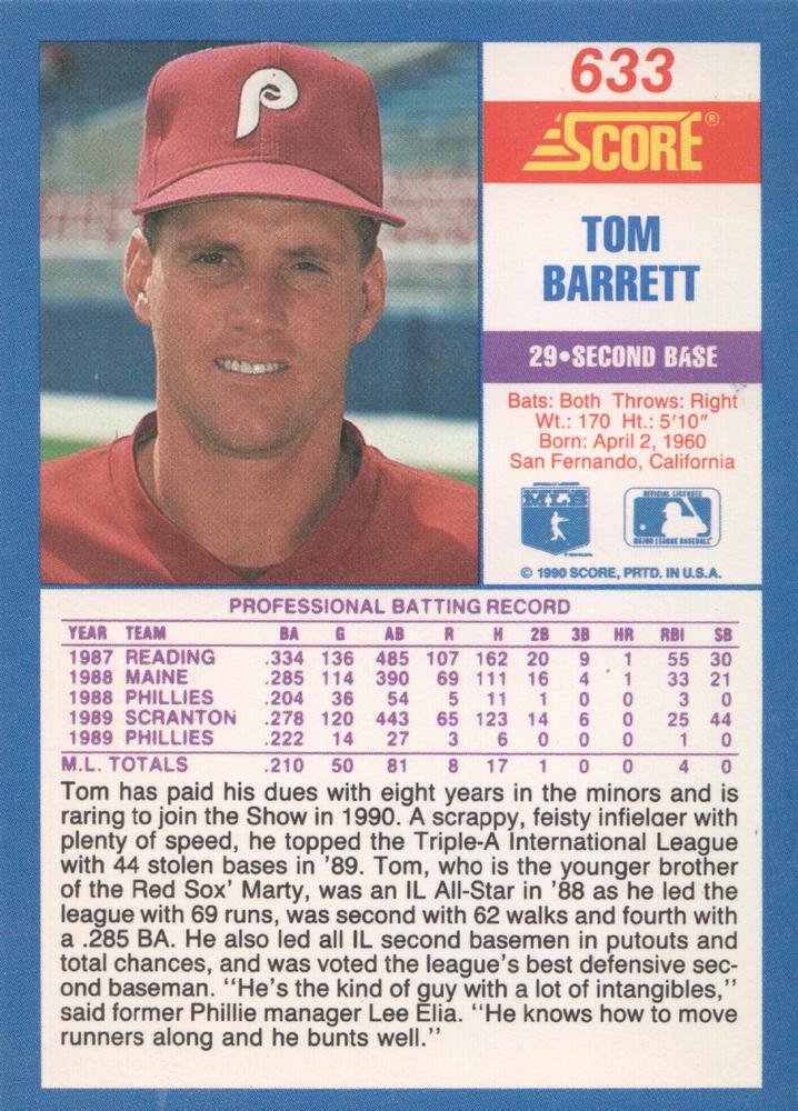 Tom Barrett  baseball card collectible - Main Image 2