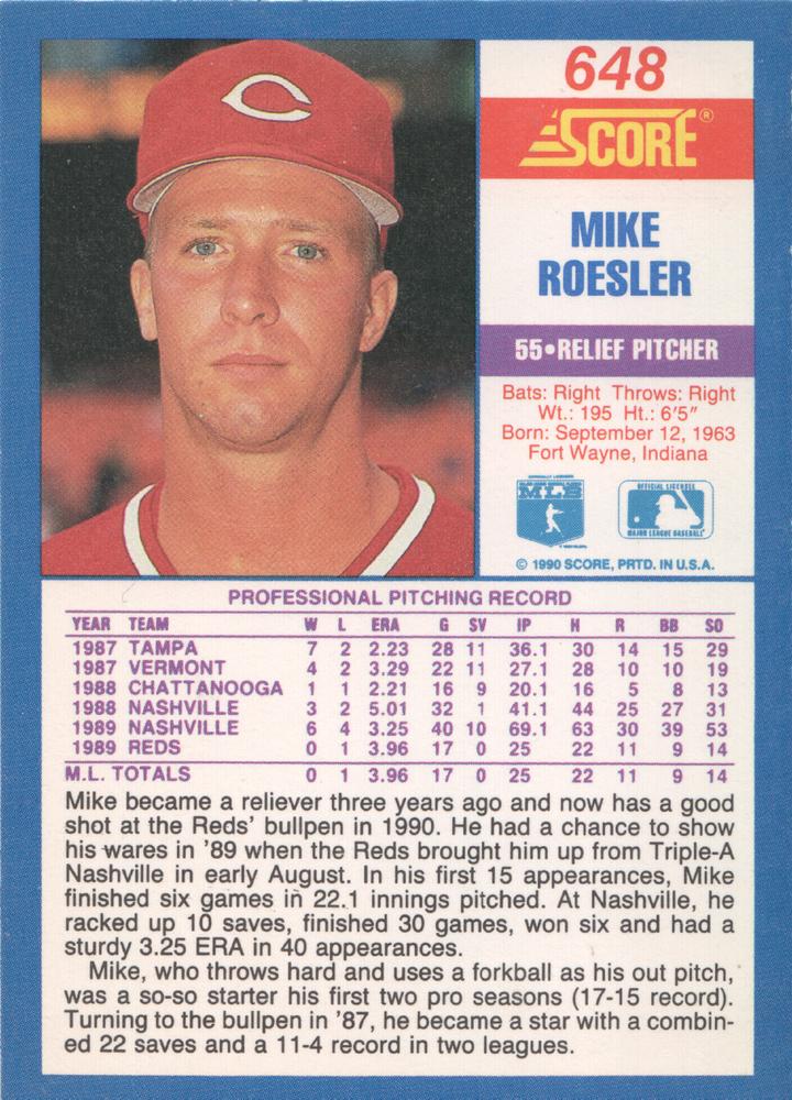 Mike Roesler  baseball card collectible - Main Image 2