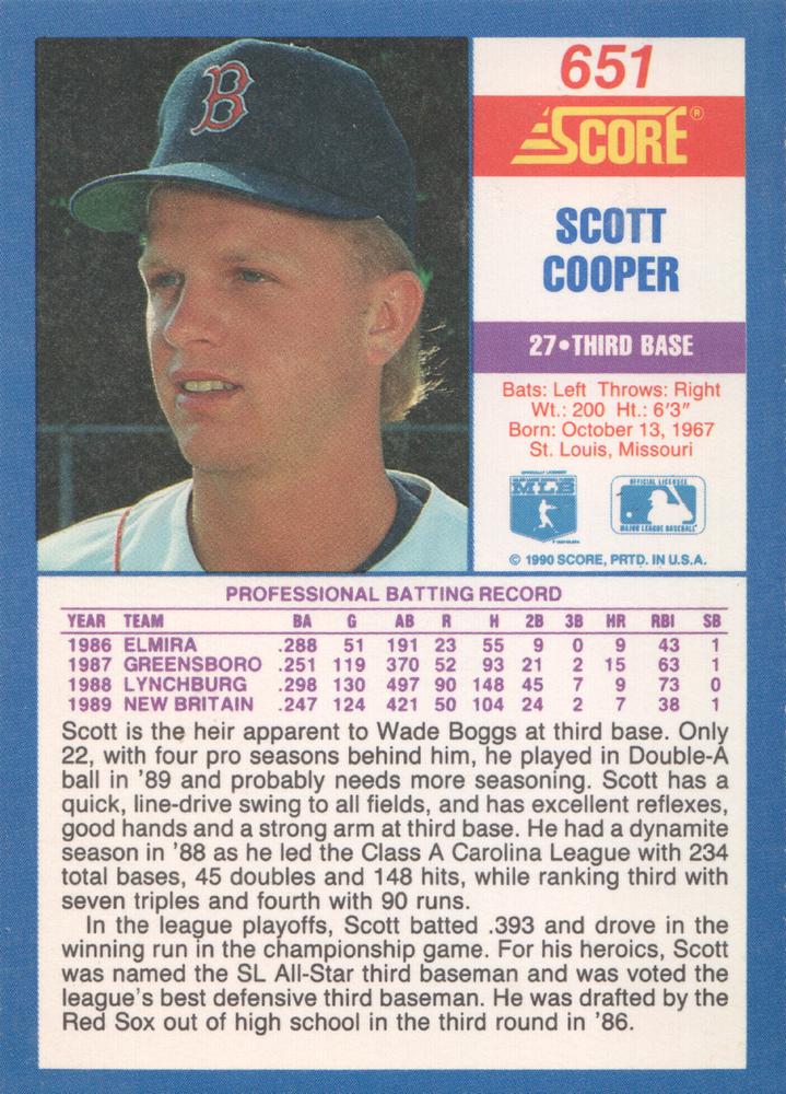 Scott Cooper  baseball card collectible - Main Image 2