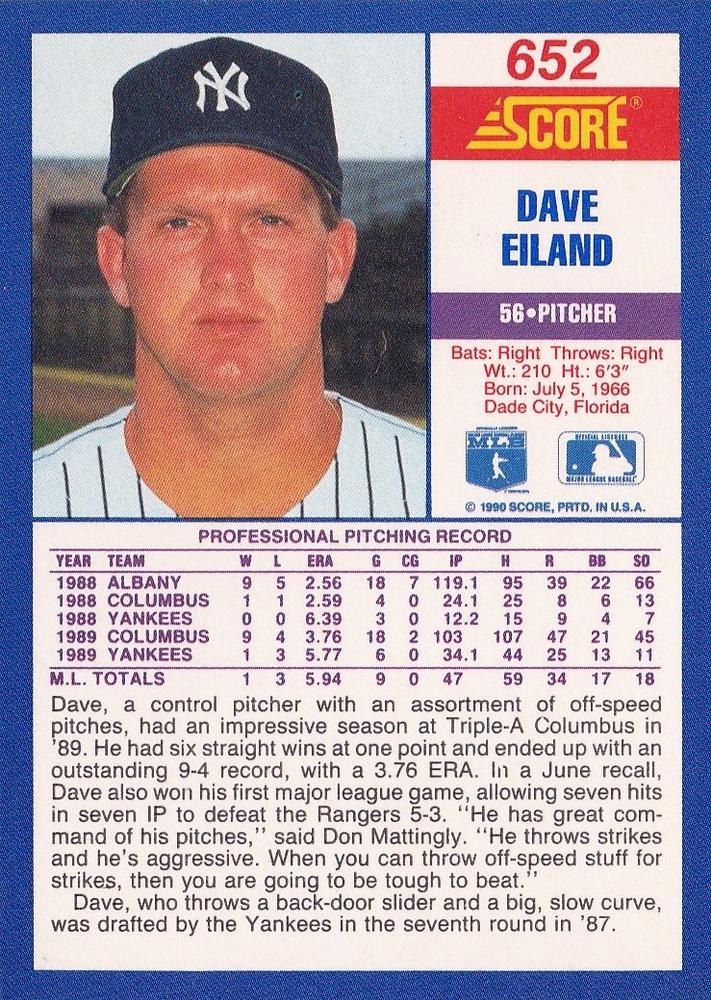 Dave Eiland  baseball card collectible - Main Image 2