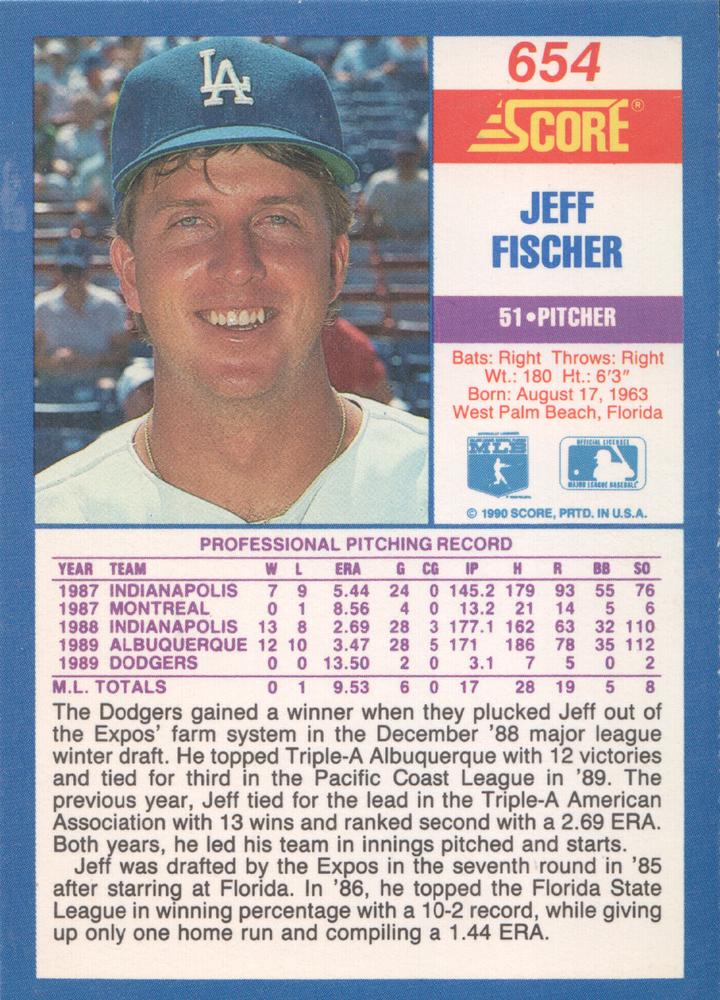 Jeff Fischer  baseball card collectible - Main Image 2
