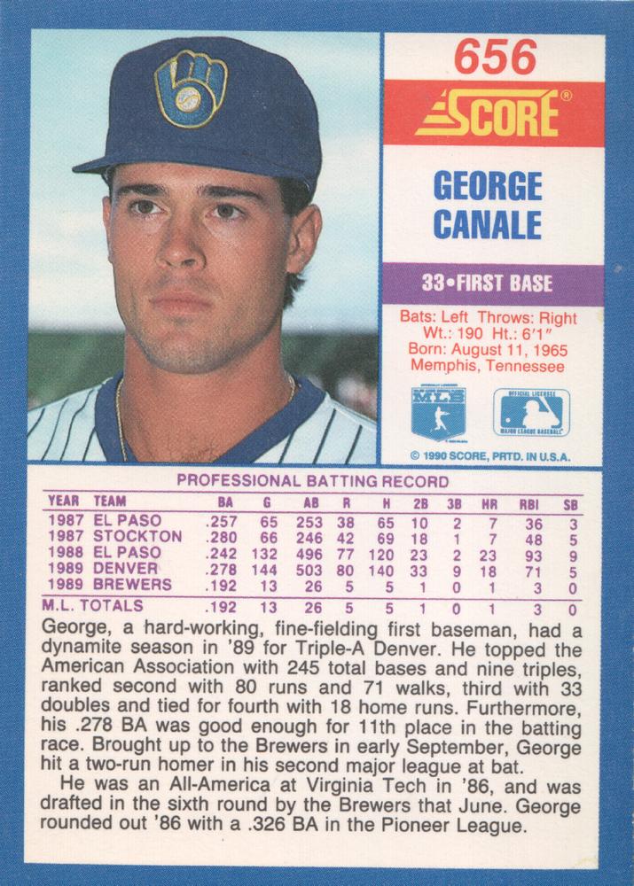 George Canale  baseball card collectible - Main Image 2