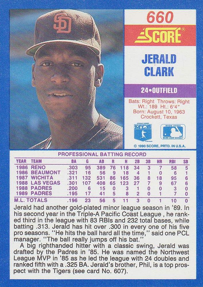 Jerald Clark  baseball card collectible - Main Image 2
