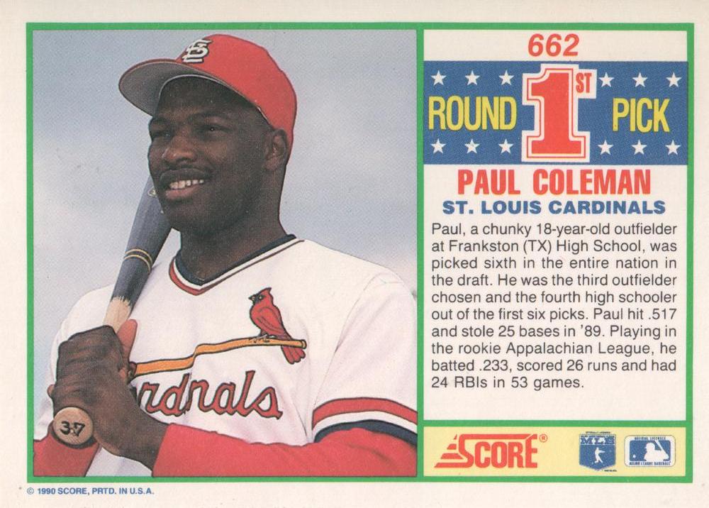 Paul Coleman  baseball card collectible - Main Image 2