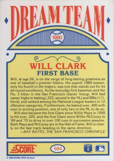 Will Clark  baseball card collectible - Main Image 2