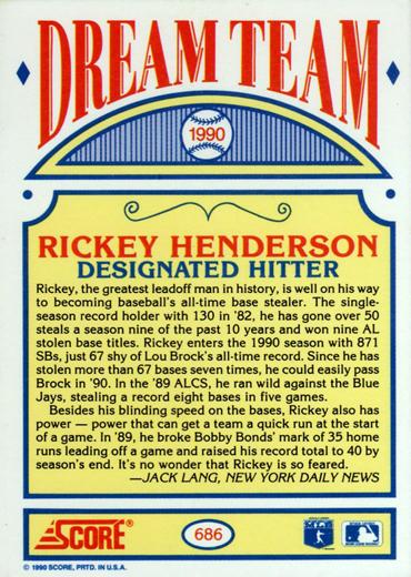 Rickey Henderson  baseball card collectible - Main Image 2