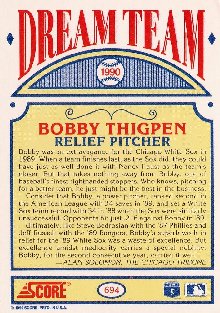 Bobby Thigpen  baseball card collectible - Main Image 2