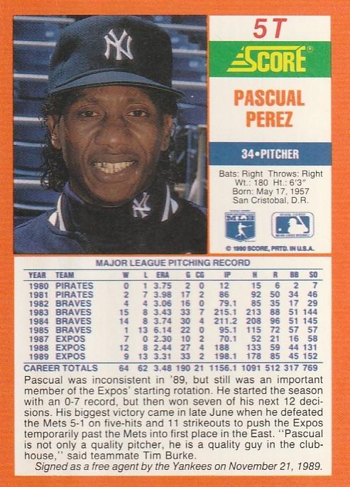 Pascual Perez  baseball card collectible - Main Image 2