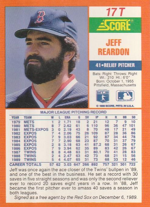 Jeff Reardon  baseball card collectible - Main Image 2