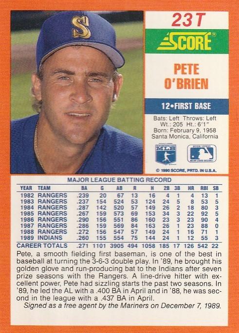 Pete O’Brien  baseball card collectible - Main Image 2