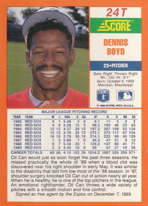 Dennis Boyd  baseball card collectible - Main Image 2