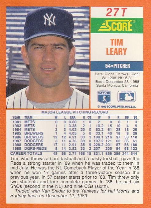 Tim Leary  baseball card collectible - Main Image 2