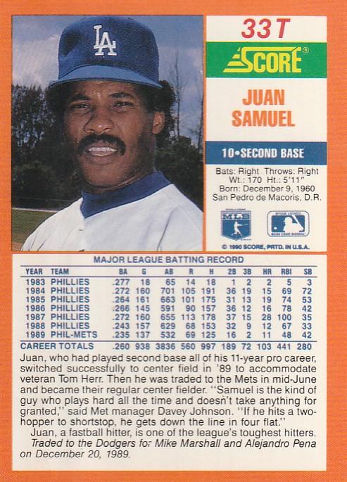 Juan Samuel  baseball card collectible - Main Image 2