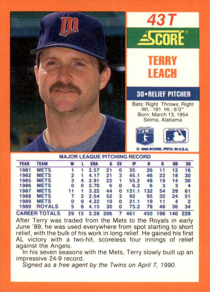 Terry Leach  baseball card collectible - Main Image 2