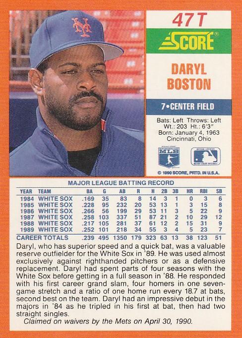 Daryl Boston  baseball card collectible - Main Image 2