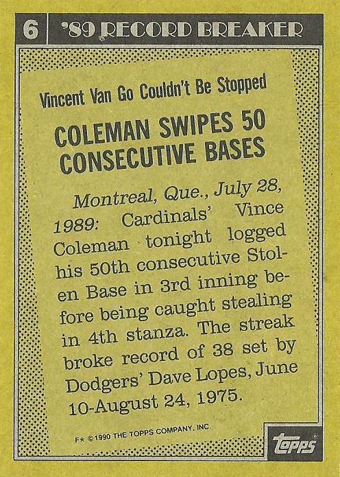 Vince Coleman  baseball card collectible - Main Image 2