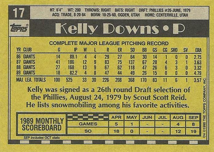 Kelly Downs  baseball card collectible - Main Image 2