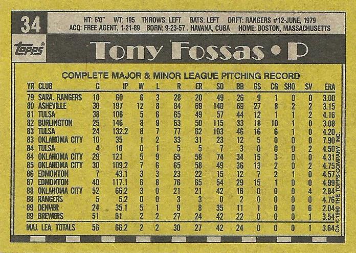 Tony Fossas  baseball card collectible - Main Image 2