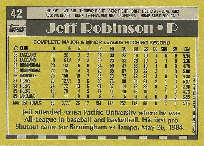 Jeff Robinson  baseball card collectible - Main Image 2