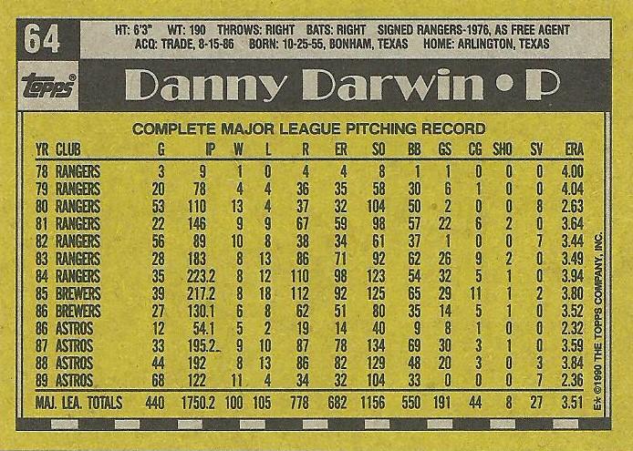 Danny Darwin  baseball card collectible - Main Image 2