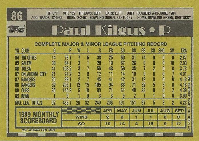 Paul Kilgus  baseball card collectible - Main Image 2