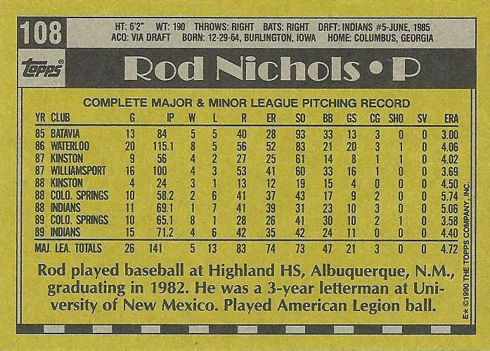 Rod Nichols  baseball card collectible - Main Image 2