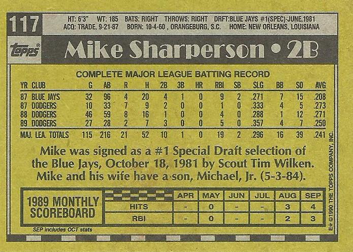 Mike Sharperson  baseball card collectible - Main Image 2