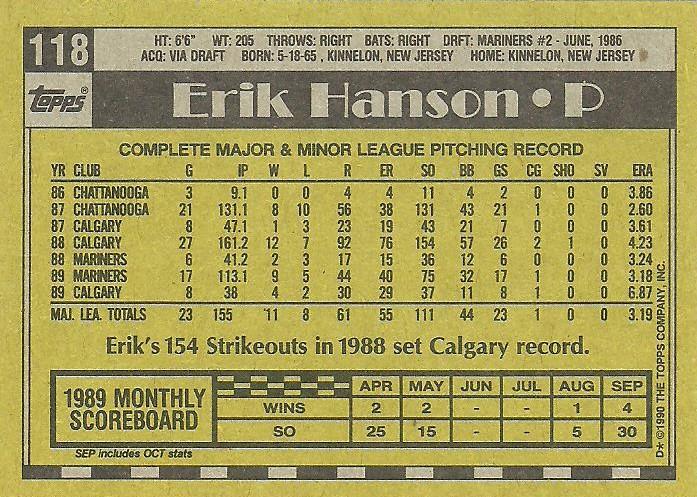 Erik Hanson  baseball card collectible - Main Image 2