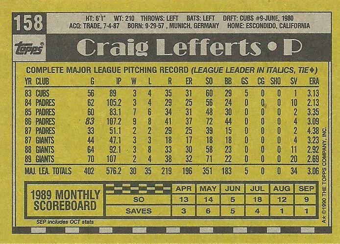 Craig Lefferts  baseball card collectible - Main Image 2